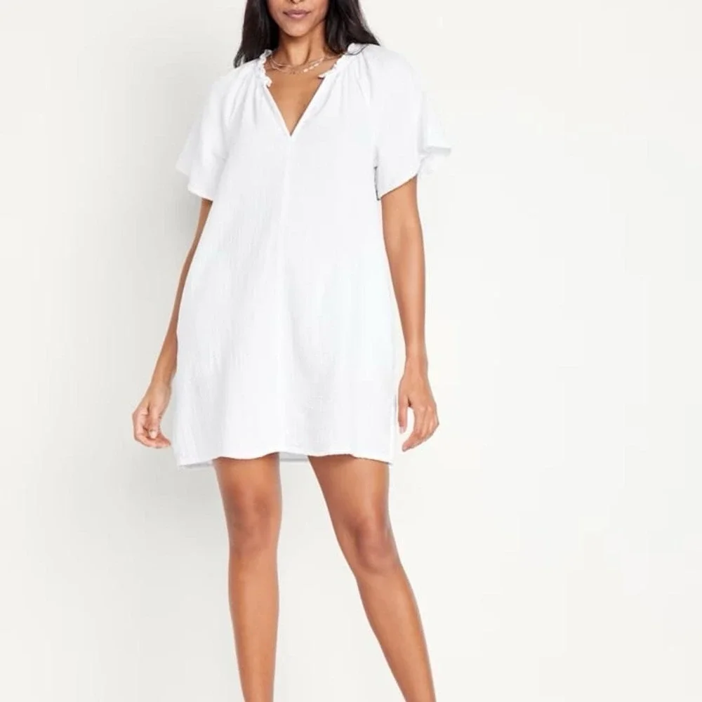 Old Navy Cotton Gauze white mini dress Sz M oversized vacation resort NEW - Picture 2 of 15